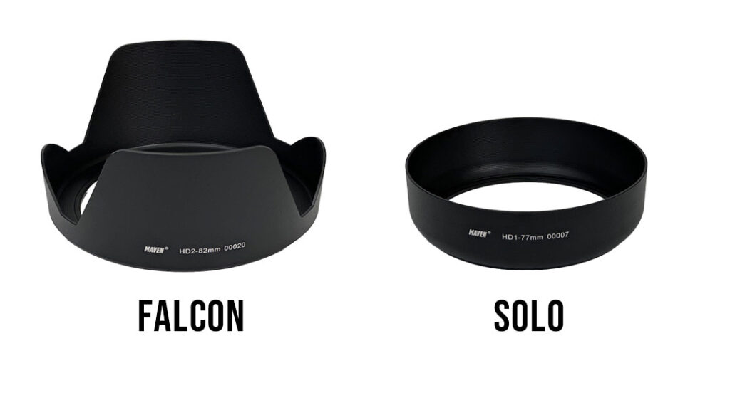 2 Magnetic Lens Hoods showing the Falcon Hood and Solo Hood